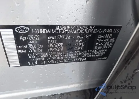 2022 Hyundai Santa Fe Sel z USA, uszkodzony, nr VIN 5NMS2DAJ0NH453964